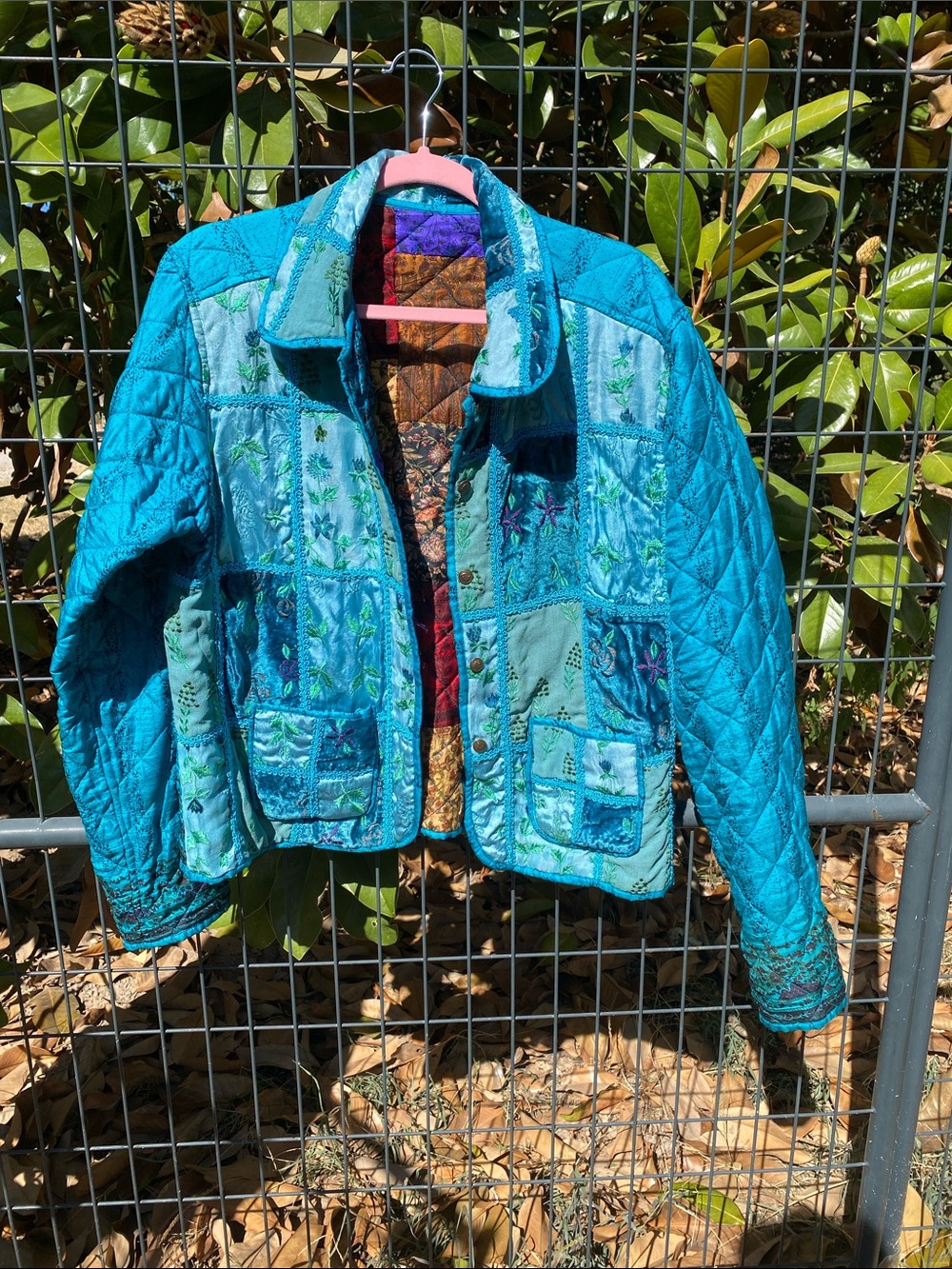 Vintage Coldwater Creek Reversible Quilted Silk Patchwork Jacket 23" Across